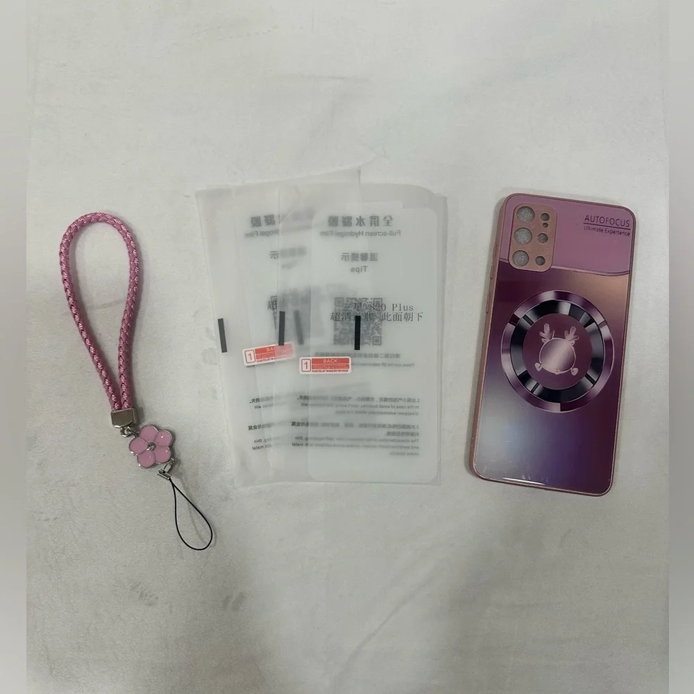 Samsung S20 Plus Pink Phone Case with Strap and Screen Protector